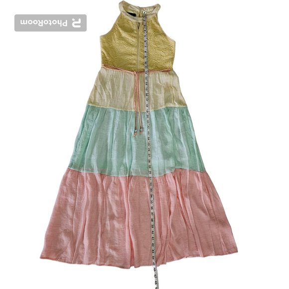 In Girl Women's Halter Neck Yellow Blue Pink Color Block Maxi Dress Size 12 - Picture 12 of 12